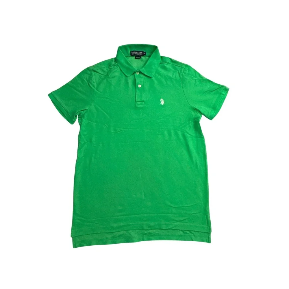 U.S. Polo Assn. Performance Pique Polo Mens M Green Excellent Short Sleeve Logo